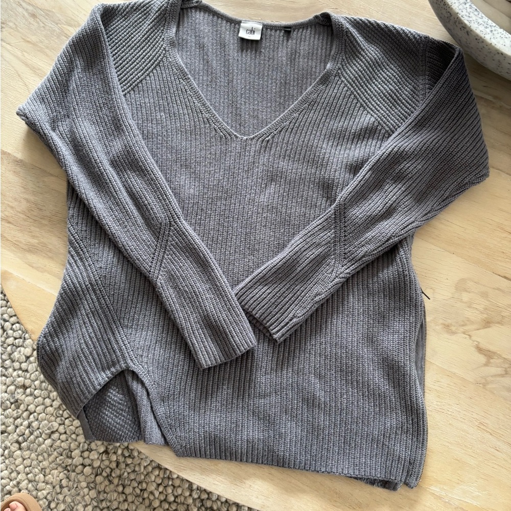 Cabi V Neck Side Zip Tunic Sweater